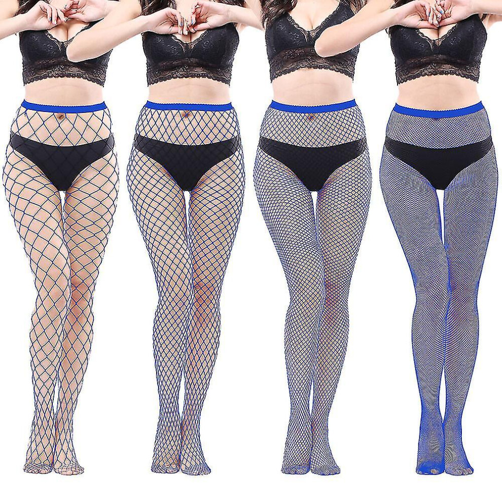 Blue (Royal ) High Waisted Fishnet Tights Stockings Women, High Waist Fishnets Sheer Pantyhose (One Size)