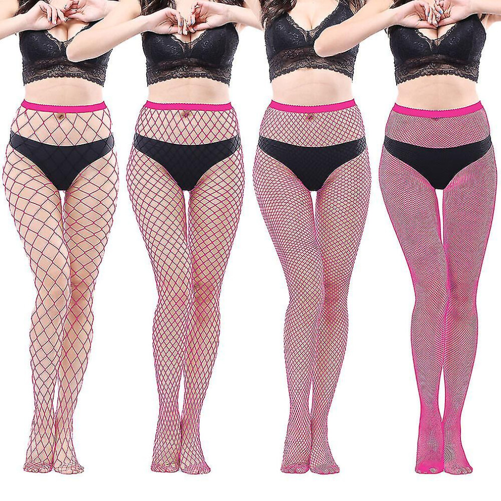 Red (Rose ) High Waisted Fishnet Tights Stockings Women, High Waist Fishnets Sheer Pantyhose (One Size)