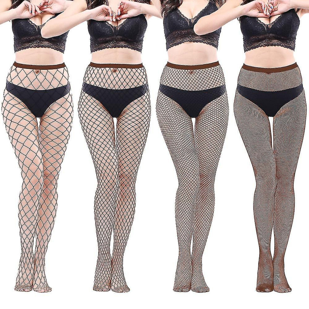 Brown (Coffee) High Waisted Fishnet Tights Stockings Women, High Waist Fishnets Sheer Pantyhose (One Size)