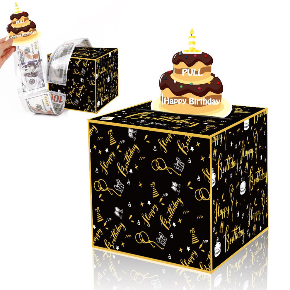 (Black) Birthday Moneys Pulling Cash Gift Boxes Heartful Birthday Surprise Gifts Box For Parents Lovers Kids Friends Black