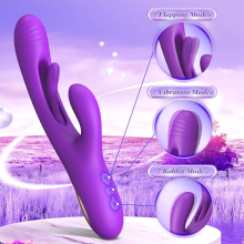 (Purple) Tapping Rabbit G-spot Vibrator Clit Flapping Dildo