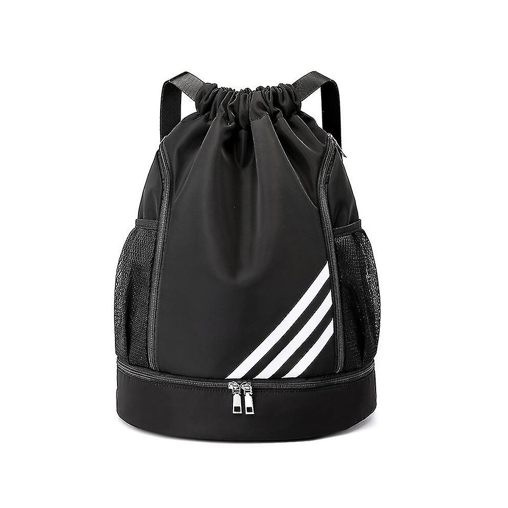 (Black) Waterproof Drawstring Backpack Sports Gym Bag With Shoes Compartment, Waterproof Draw String Back Bag For Men Women Black