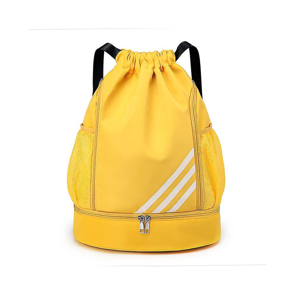 (Yellow) Waterproof Drawstring Backpack Sports Gym Bag With Shoes Compartment, Waterproof Draw String Back Bag For Men Women Yellow