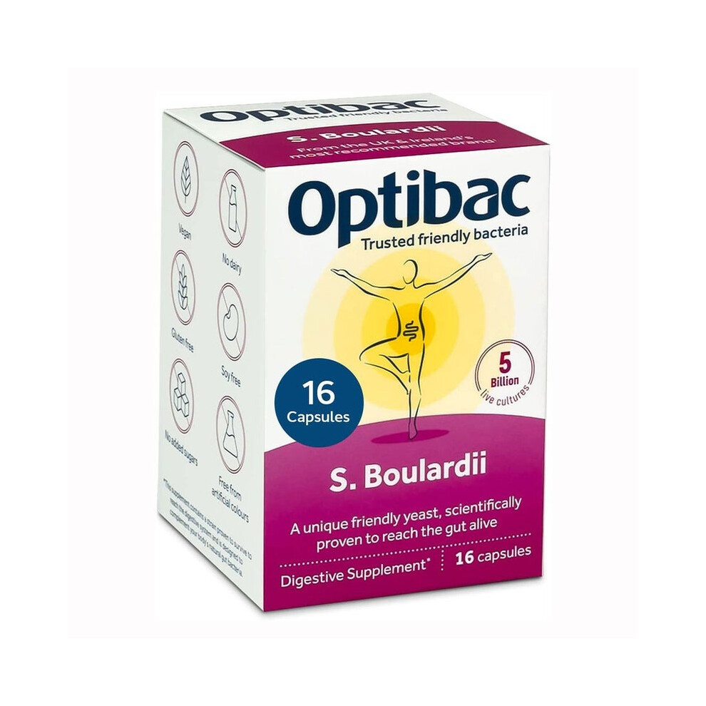 Optibac Saccharomyces Boulardii Digestive Capsules 16's | Probiotic Support for Gut Health, Digestion & Immune System