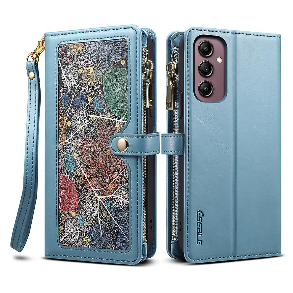 (Blue) Eseble Galaxy Series For Samsung Galaxy A54 5g Rfid Blocking Phone Case Zipper Pocket Stand Leather Wallet Cover