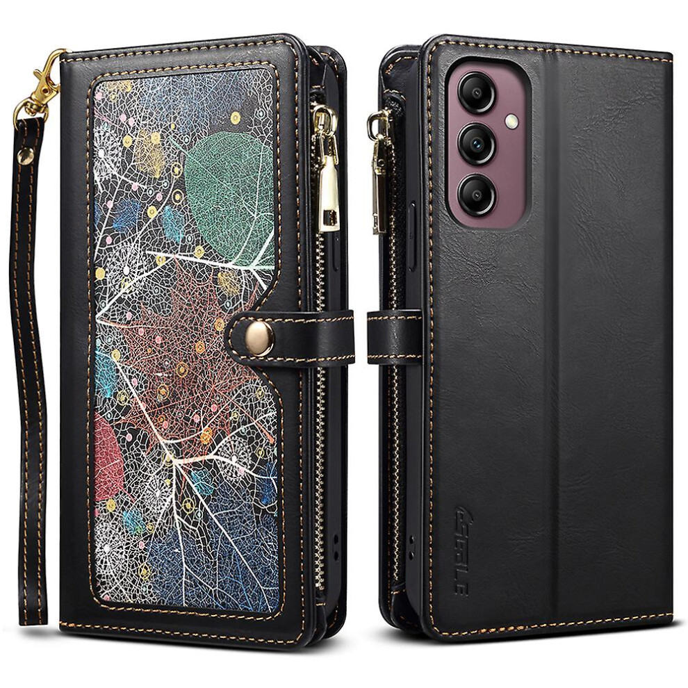 (Black) Eseble Galaxy Series For Samsung Galaxy A54 5g Rfid Blocking Phone Case Zipper Pocket Stand Leather Wallet Cover