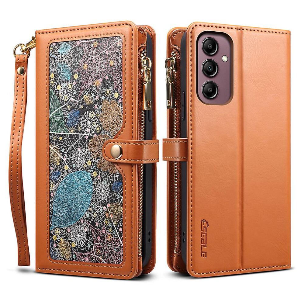 (Brown) Eseble Galaxy Series For Samsung Galaxy A54 5g Rfid Blocking Phone Case Zipper Pocket Stand Leather Wallet Cover