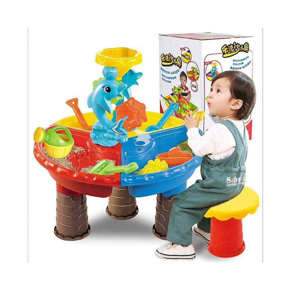 Sand And Water Table For Kids, 3 In 1 Sand Table Toys, Activity Table Set, Play Sand And Water Table With Chairs, Sand Shovel, Beach Toy For Boys Girl