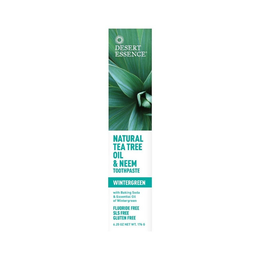 Desert Essence Natural Tea Tree Oil & Neem Wintergreen Toothpaste 176g | Antibacterial, Fresh Breath & Healthy Teeth & Gums