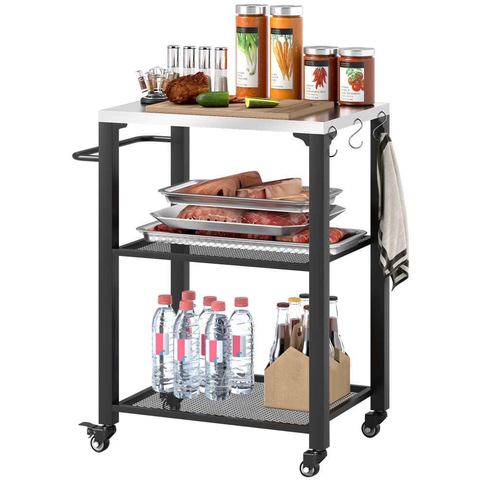 Outsunny 3-Shelf Outdoor Grill Cart, Outdoor Kitchen w/ Stainless Steel Top