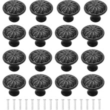 16pcs Black Cabinet Door Handle, Round Drawer Knobs, Single Hole Cupboard Handle