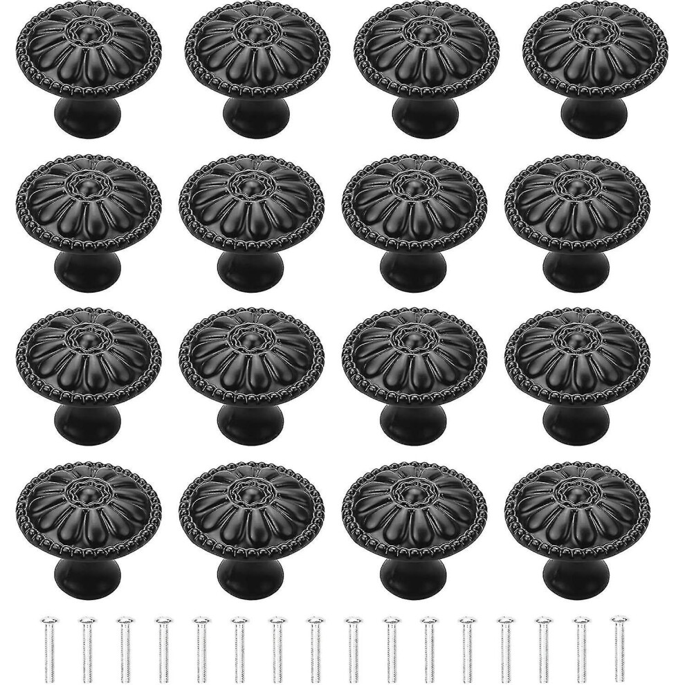 16Pcs Cabinet Door Handle, Round Drawer Knobs, Single Hole Cupboard Handle Black