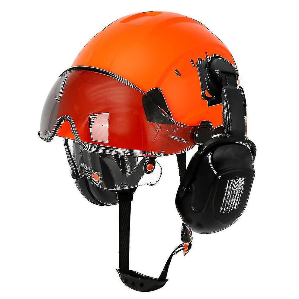 ( With Earmuffs) Ce Construction Safety Helmet With Visor Built In Goggle Earmuffs For Engineer Hard Hat Ansi Industrial Work Cap Head Protectio Orange