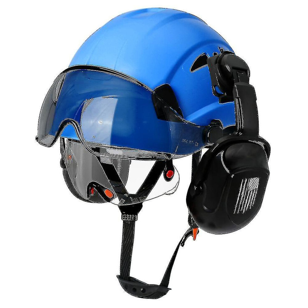 (CR08 D with earmuffs) Ce Construction Safety Helmet With Visor Built In Goggle Earmuffs For Engineer Hard Hat Ansi Industrial Work Cap Head Protectio