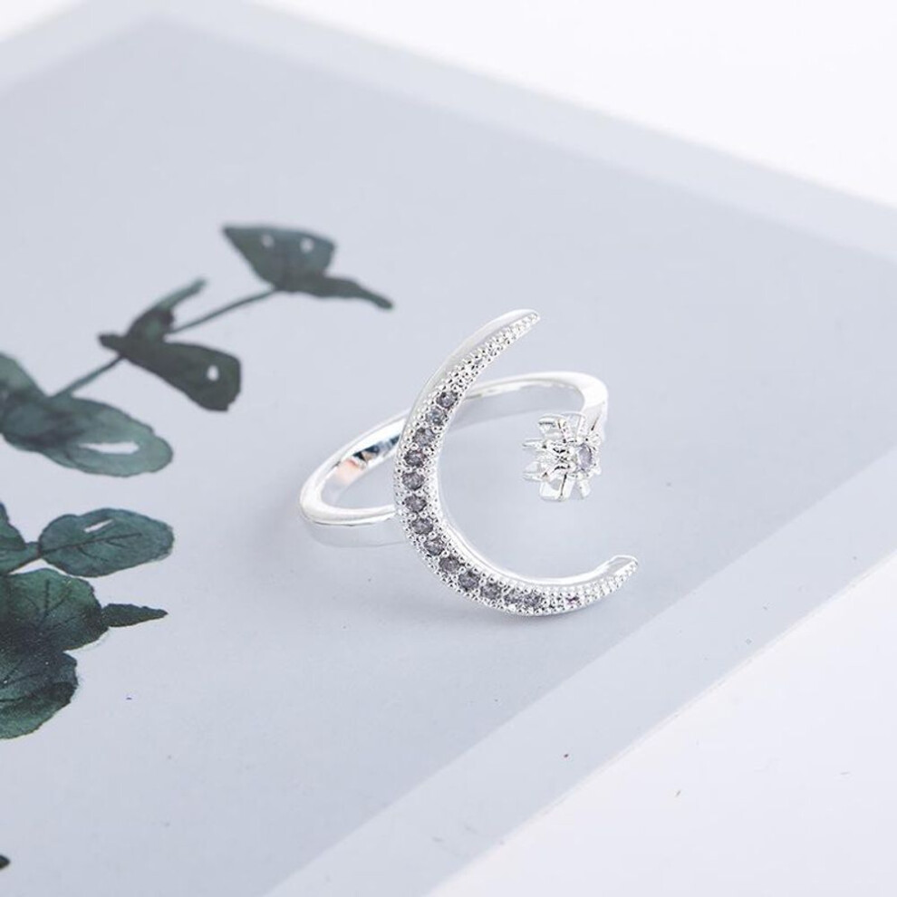 (silver) Crescent Moon Star Zircon Engagement Rings