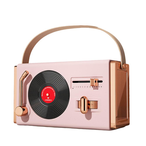 (Pink) Bluetooth-compatible Old Fashioned Classic Vinyl Record Player Style Retro Wireless Speaker