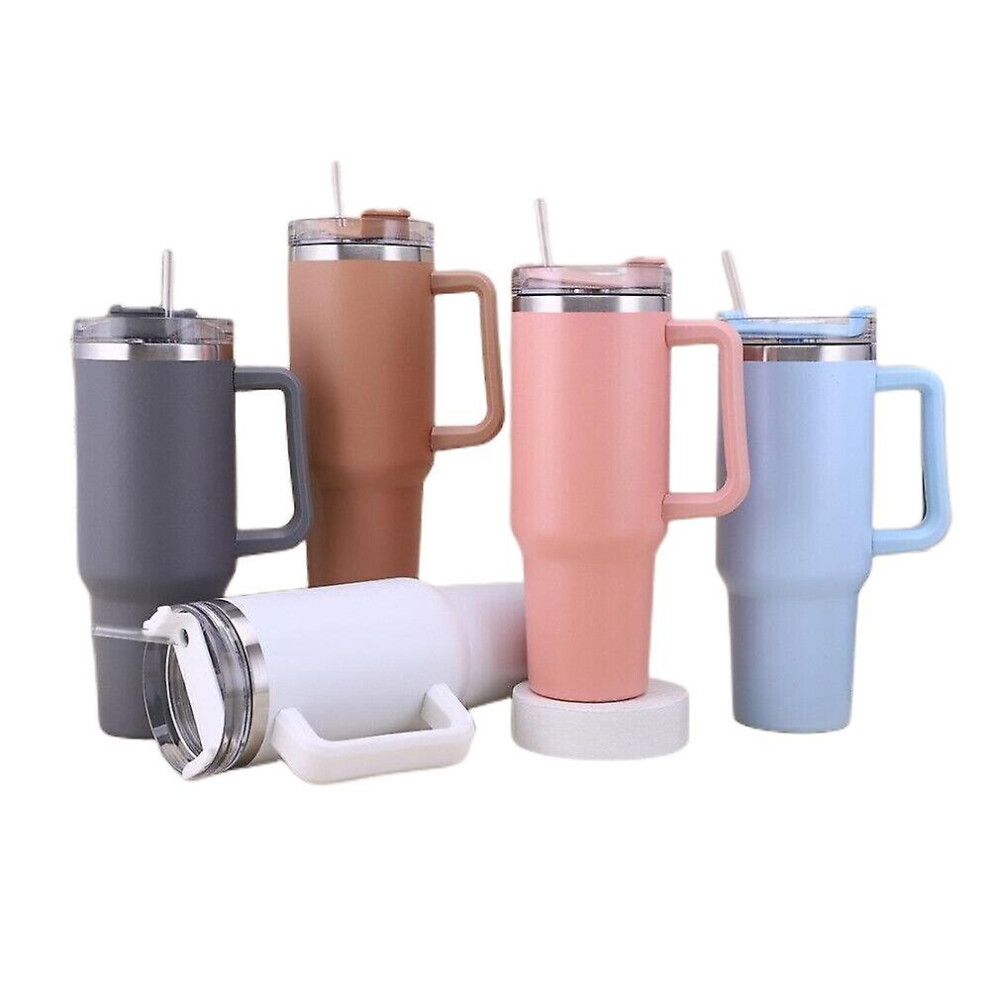 (Black) 40 Oz Tumbler Straw Lid Insulated Stainless Steel Water Bottle Coffee Mug Travel