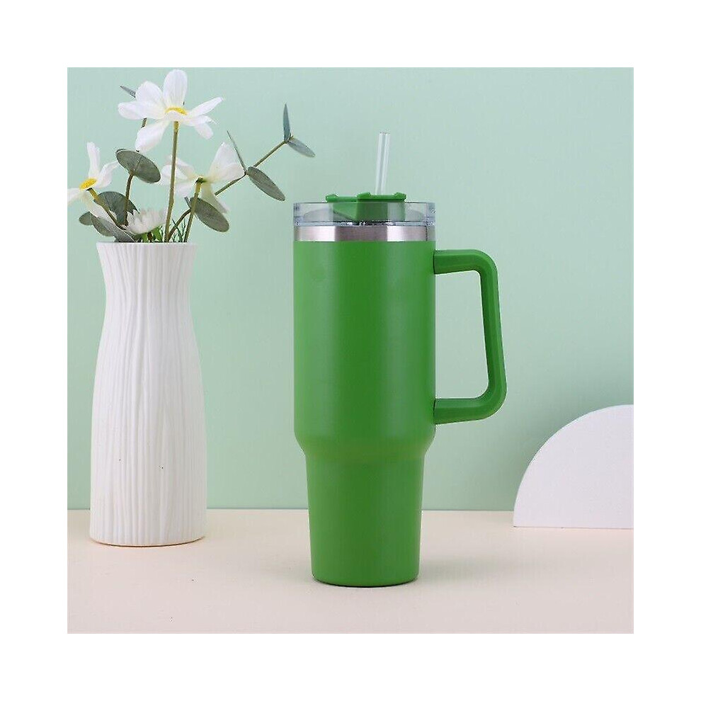 (Green) 40 Oz Tumbler Straw Lid Insulated Stainless Steel Water Bottle Coffee Mug Travel