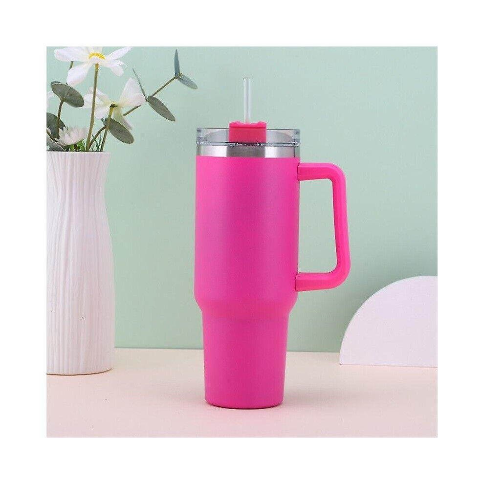 (Rose) 40 Oz Tumbler Straw Lid Insulated Stainless Steel Water Bottle Coffee Mug Travel