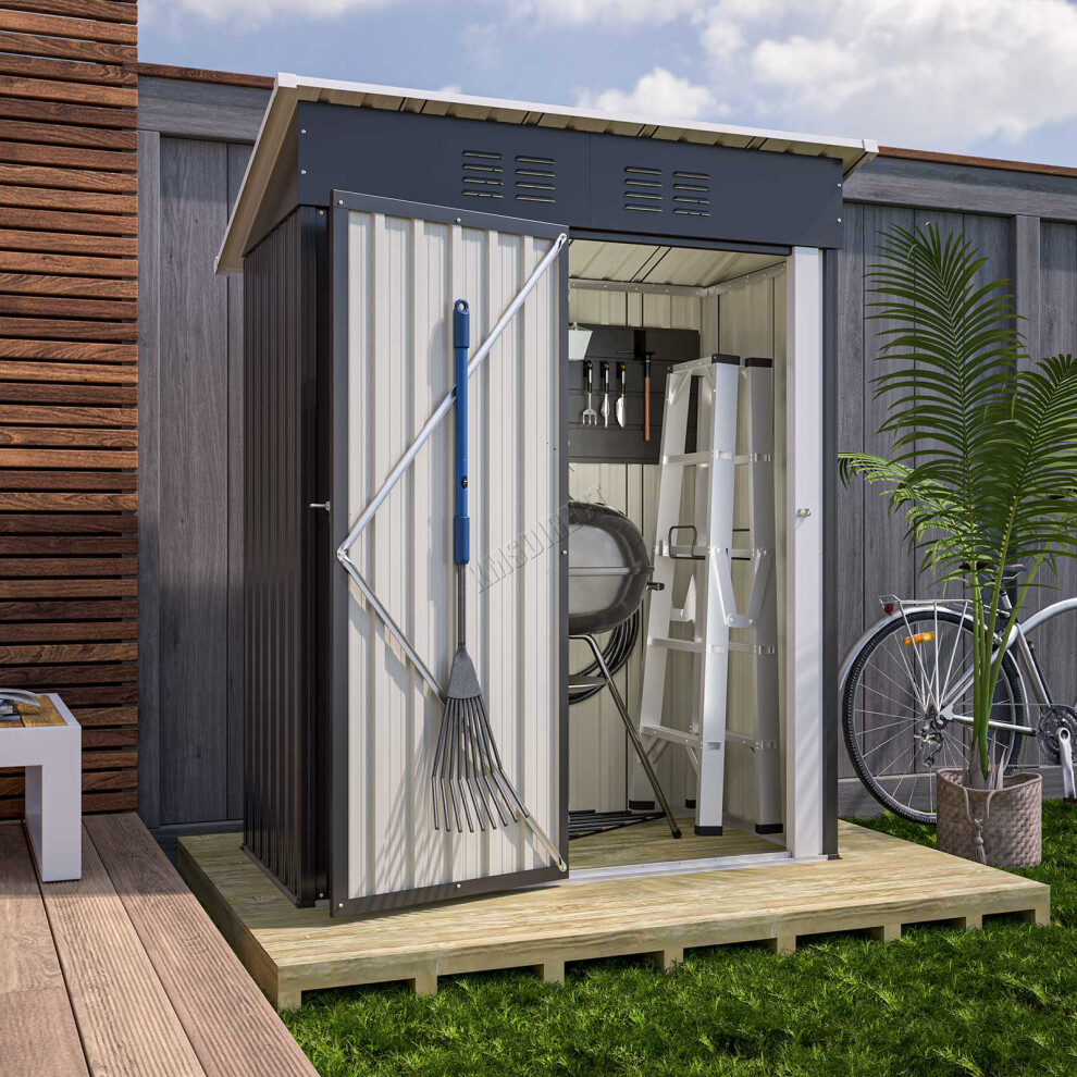 (3X5FT, Anthracite) BIRCHTREE Garden Shed Strong Metal Pent Roof Outdoor Storage Free Foundation New