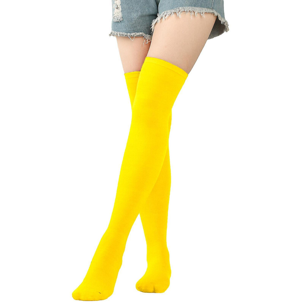 (bright yellow) New Christmas Socks Red Knee-high Socks Women's Green Yellow Stockings Halloween Purple Stockings-image-OPC-PFXD8PY-NEW