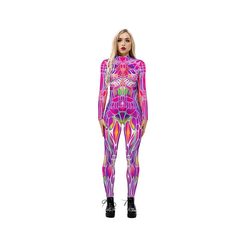 (A1, XL) Women Halloween Cosplay Costume, Skeleton Bodysuit Catsuit Jumpsuit