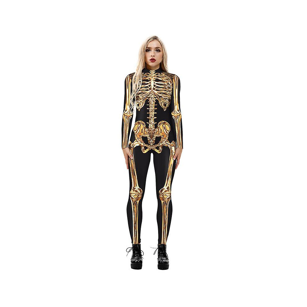 (A2, M) Women Halloween Cosplay Costume, Skeleton Bodysuit Catsuit Jumpsuit