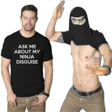 (Black, XL) Ask Me About My Ninja Disguise Adult Men Women Short Sleeve T-shirt Tops Ninja Martial Arts Funny Prank Tee Costume