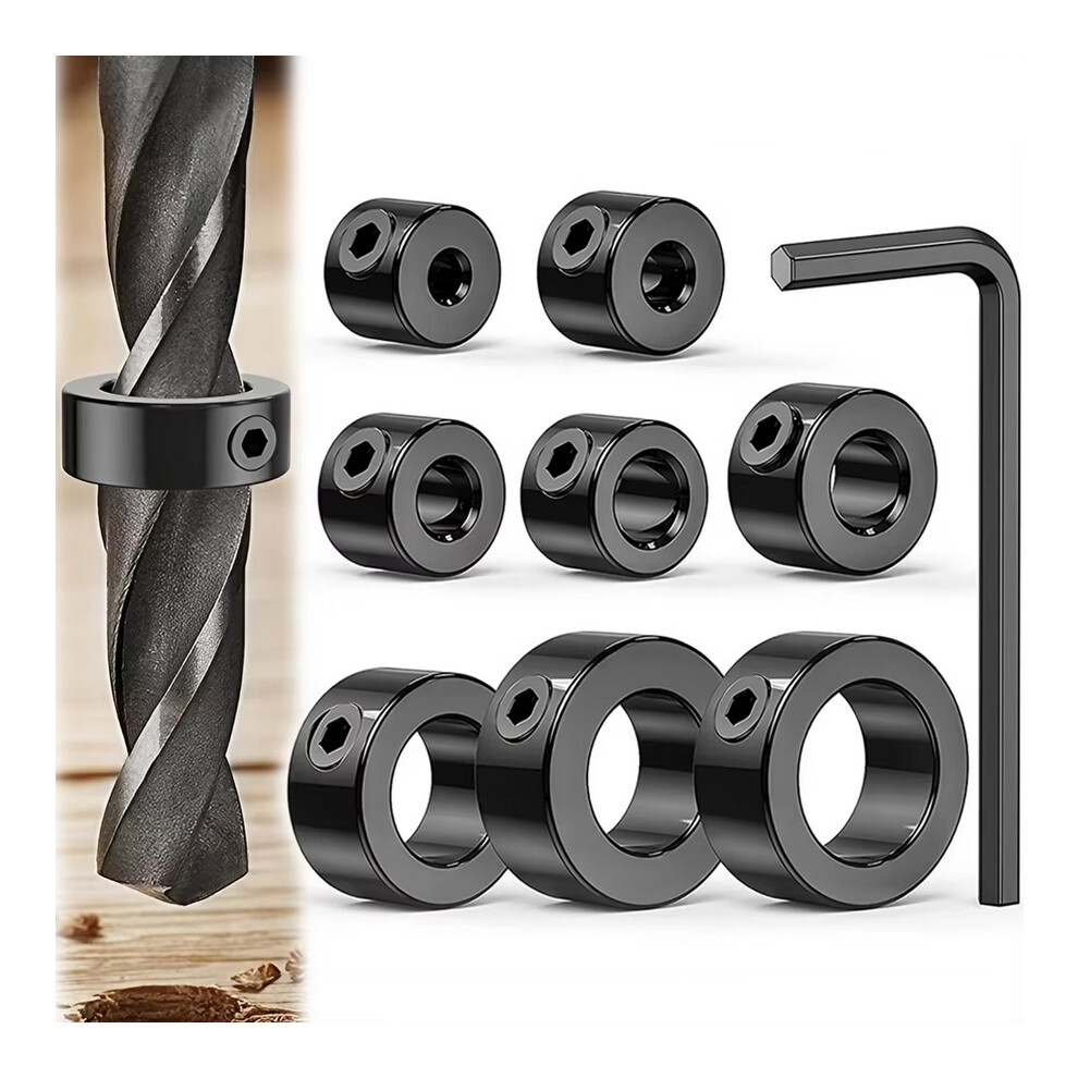 8Pcs Drill Bit Depth Stop Rings - 3-16Mm Adjustable Collars, Positioner, For Precision Woodworking 6926313698076