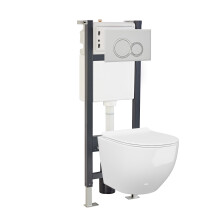 Nes Home White Modern Round WH Toilet Concealed Frame & Round Button Flush Plate