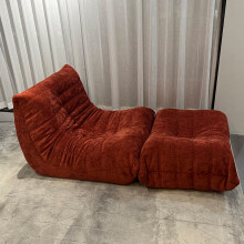 (Red) Togo sofa + footrest set, compression sofa, lazy floor sofa, memory foam, ergonomic fireplace chair