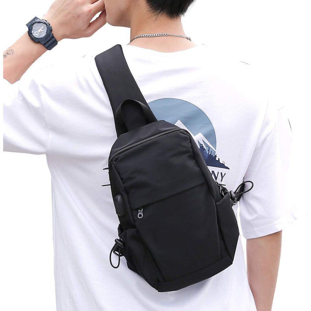 Small Sling Crossbody Backpack Shoulder Bag For Men Women-Nylon Black