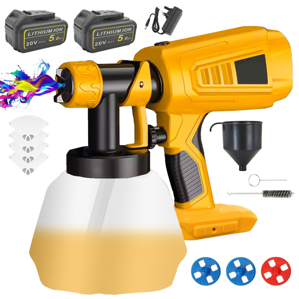 (1x Cordless Paint Sprayer+2x Battery 5.0A+1x Charger) Cordless Paint Sprayer Electric 18V Spray Gun Paint Fence Airless HVLP For DeWALT Battery