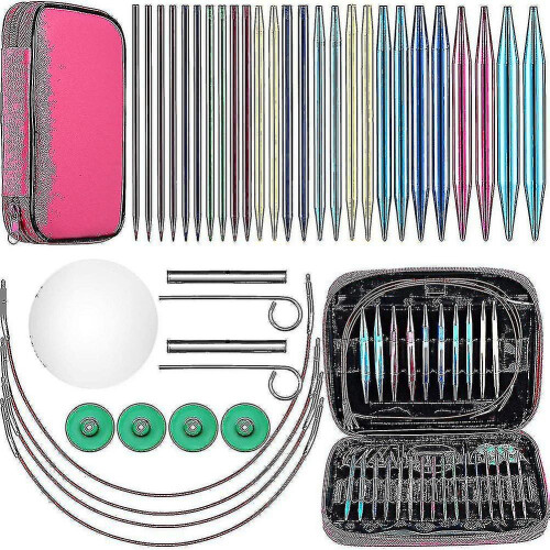 26 Pieces Aluminum Interchangeable Circular Knitting Needle Set,13 Size Interchangeable Crochet Need