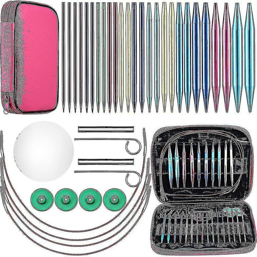 26 Pieces Aluminum Interchangeable Circular Knitting Needle Set,13 Size Interchangeable Crochet Need