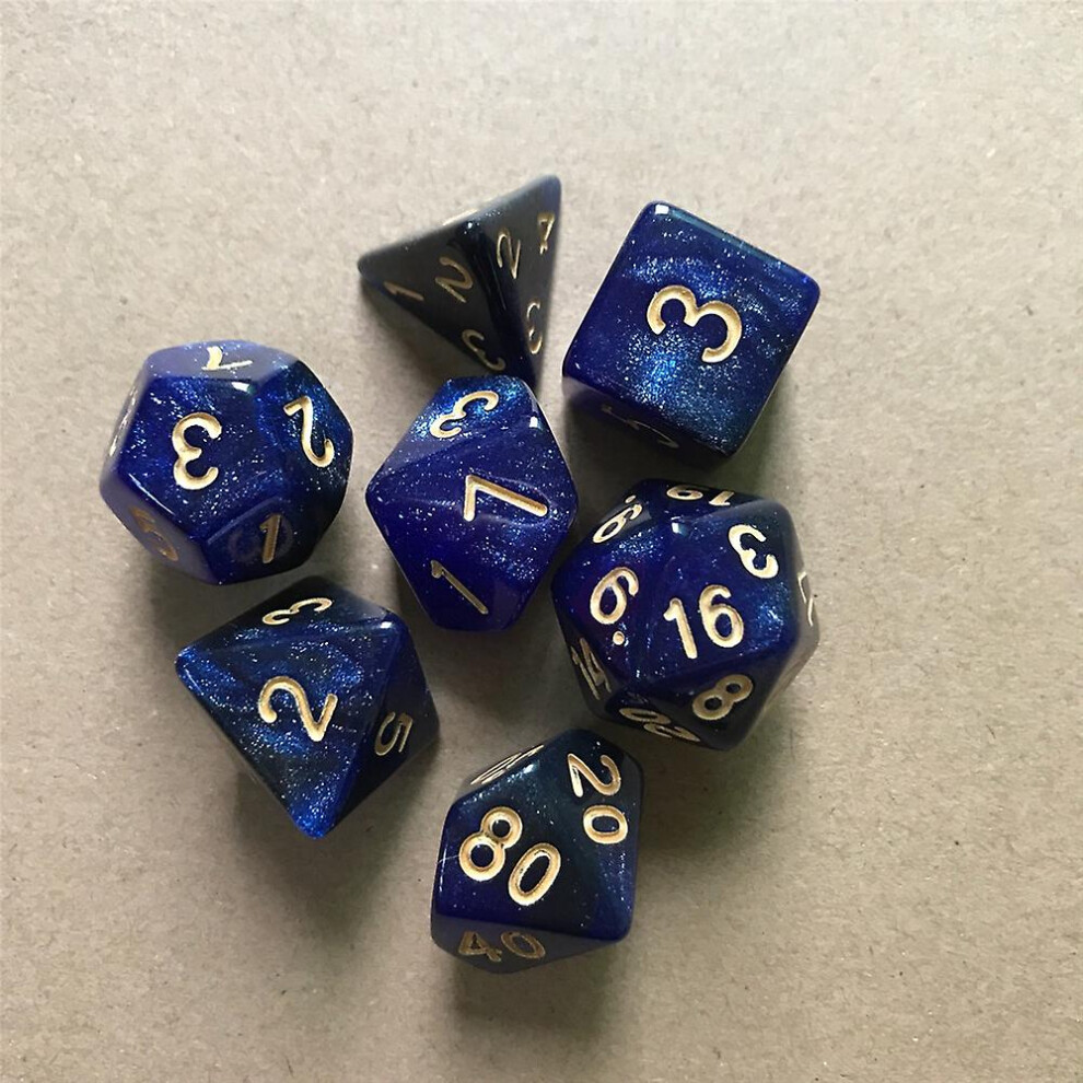( Blue) 7Pcs Dice Set Polyhedral Dice Dungeons And Dragons Game Dice Party Board Game Dice Black/Blue