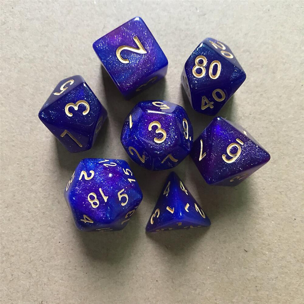 ( Blue) 7Pcs Dice Set Polyhedral Dice Dungeons And Dragons Game Dice Party Board Game Dice Purple/Blue