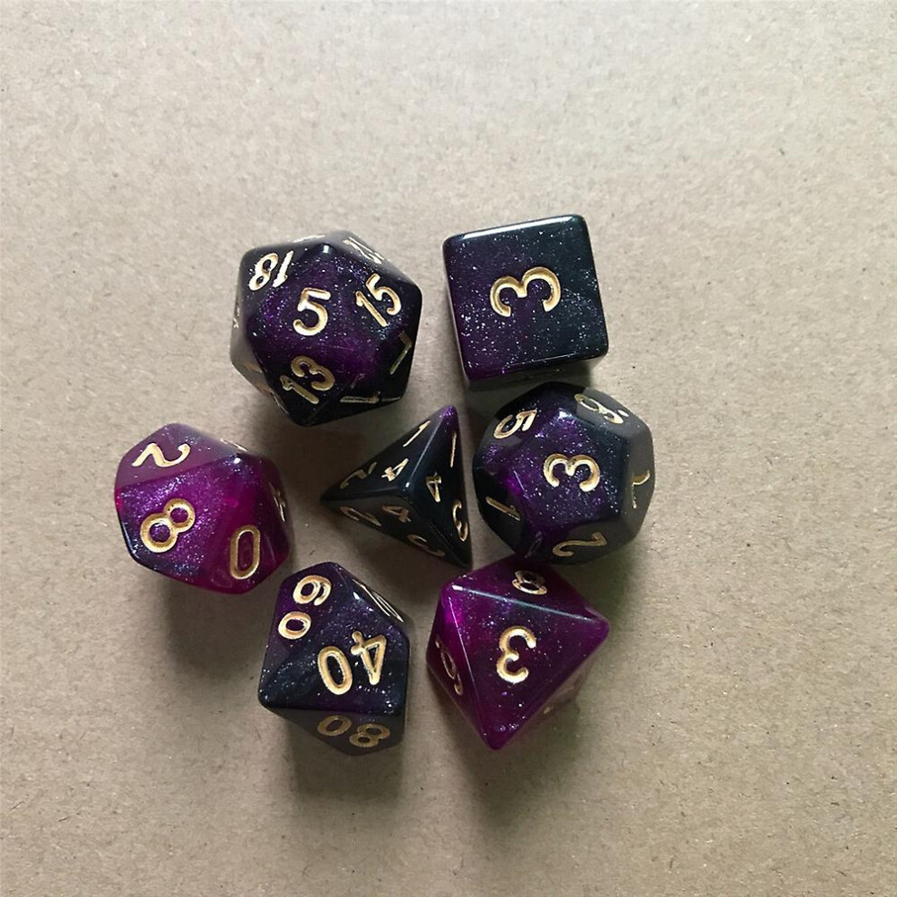 ( Purple) 7Pcs Dice Set Polyhedral Dice Dungeons And Dragons Game Dice Party Board Game Dice Black/Purple