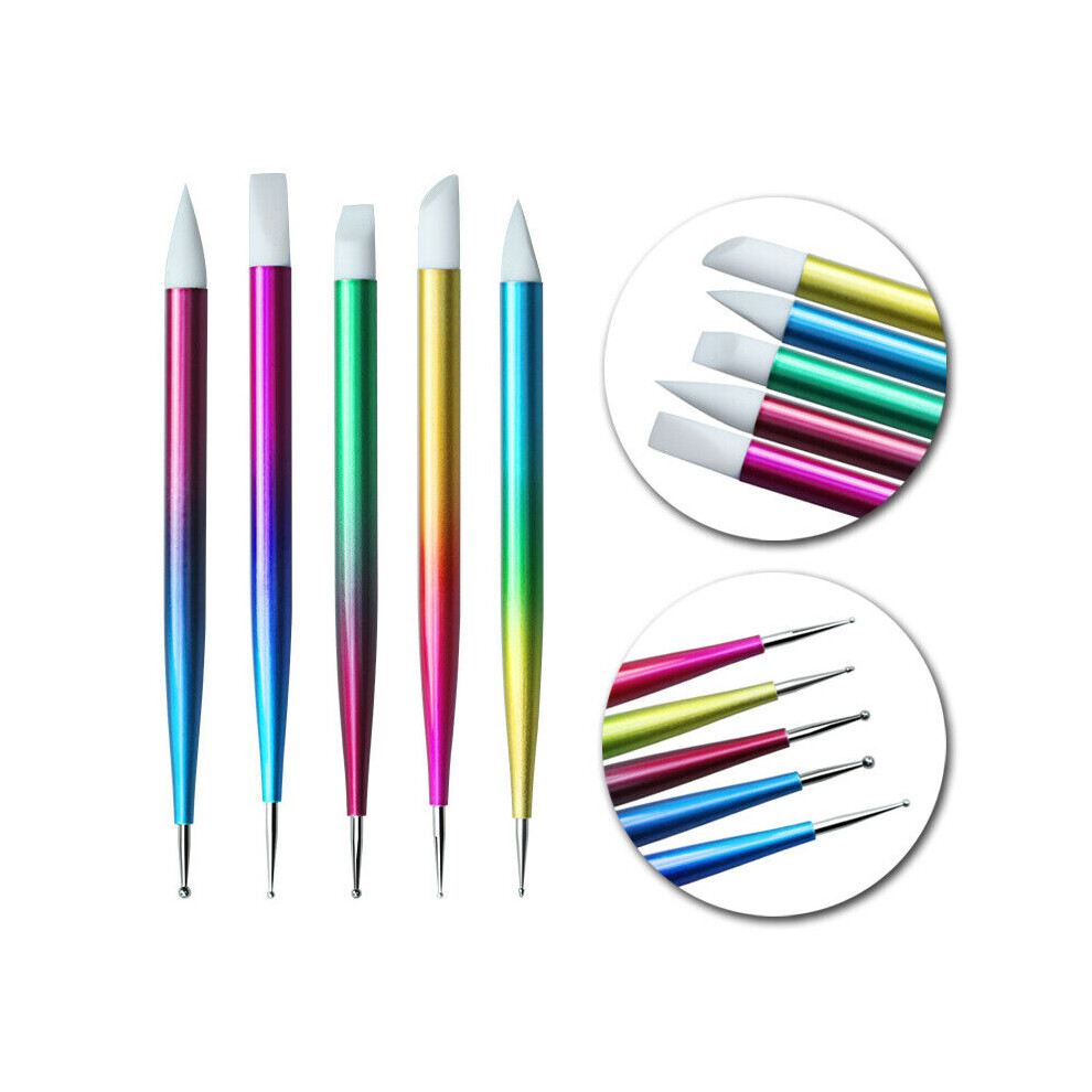 New'c 5Pcs Nail Art Gradient Dotting Pen Brush Silicone Sculpture Carving Gem Picker