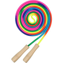 280cm Long Jump Rope For Kids, Double Dutch Skipping Rope With Wooden Handle, Rainbow Jumping Rope