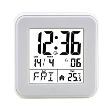 Orologio sveglia da comodino con calendario, controllato a voce, bianco