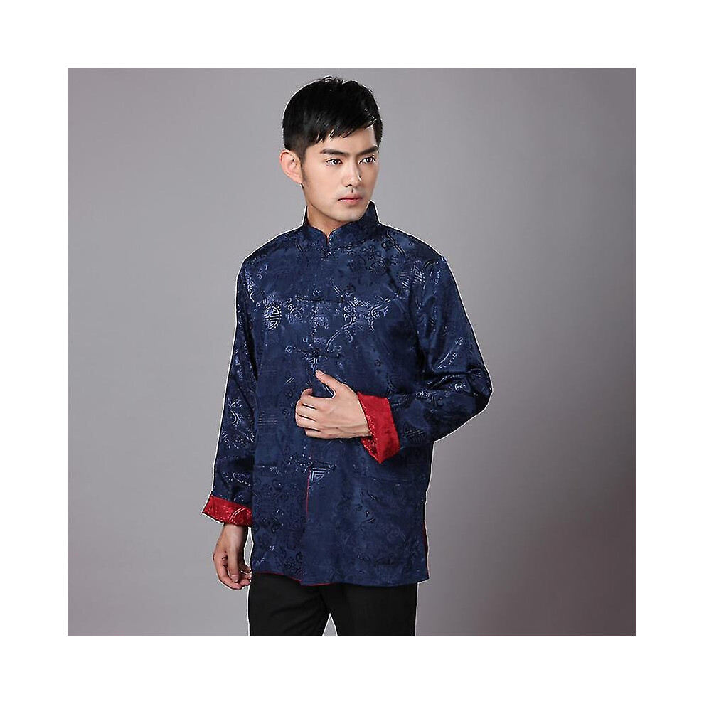 (Color 4, L) Tang Suit Traditional Chinese Clothing For Men Shirt Jacket Double Wear Collar Cheongsam Top Retro News Year Clothes Kung Fu