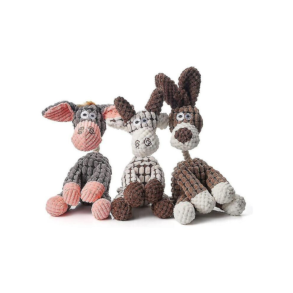 (Beige) 3Pcs Indestructible Robust Donkey, Squeaky Dog Toys For Aggressive Chewers, Stuffed Dog Toy Plush Dog Toy Beige