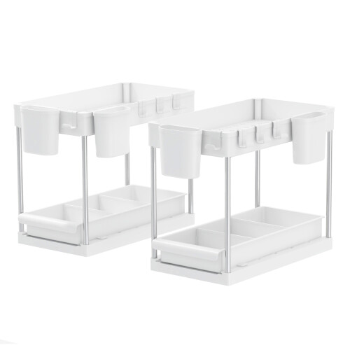 (White) 2 Pack Under the Sink Cupboard Kitchen Storage 2