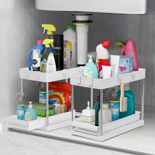 (White) 2 Pack Under the Sink Cupboard Kitchen Storage