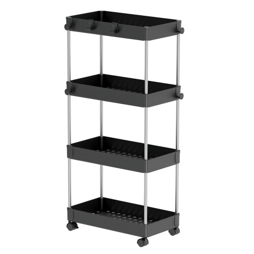 (Black, Slim) 4 Tier Trolley Kitchen Storage Bathroom Organiser 2
