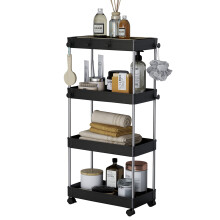 (Black, Standard) 4 Tier Trolley Kitchen Storage Bathroom Organiser