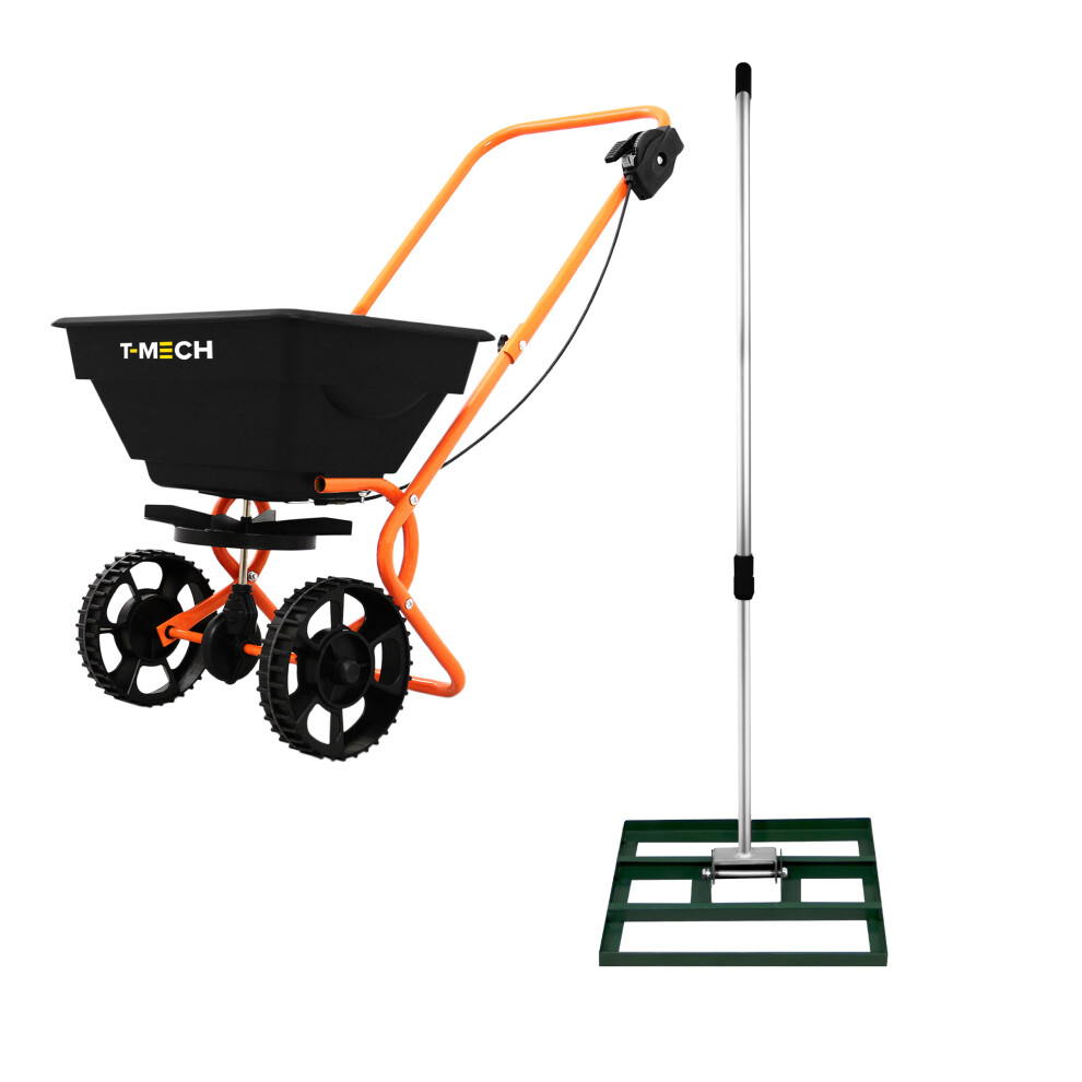 T-Mech (Green 50Cm ) Rotary Spreader, Fertiliser & Lawn Leveller Rake
