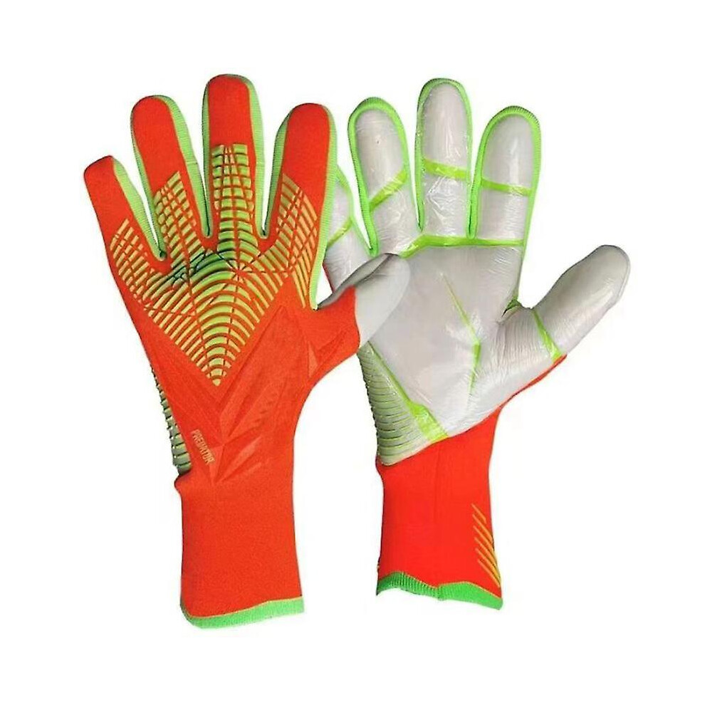 ( 8) Professional Latex Football Gloves Soccer Ball Goalkeeper Gloves Kids Adults Thickened Football Goalie Fingers Protection Gloves Orange