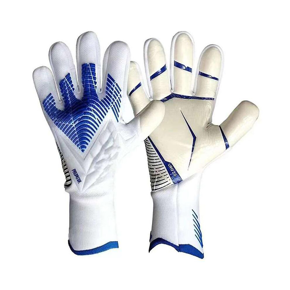 ( 9) Professional Latex Football Gloves Soccer Ball Goalkeeper Gloves Kids Adults Thickened Football Goalie Fingers Protection Gloves White